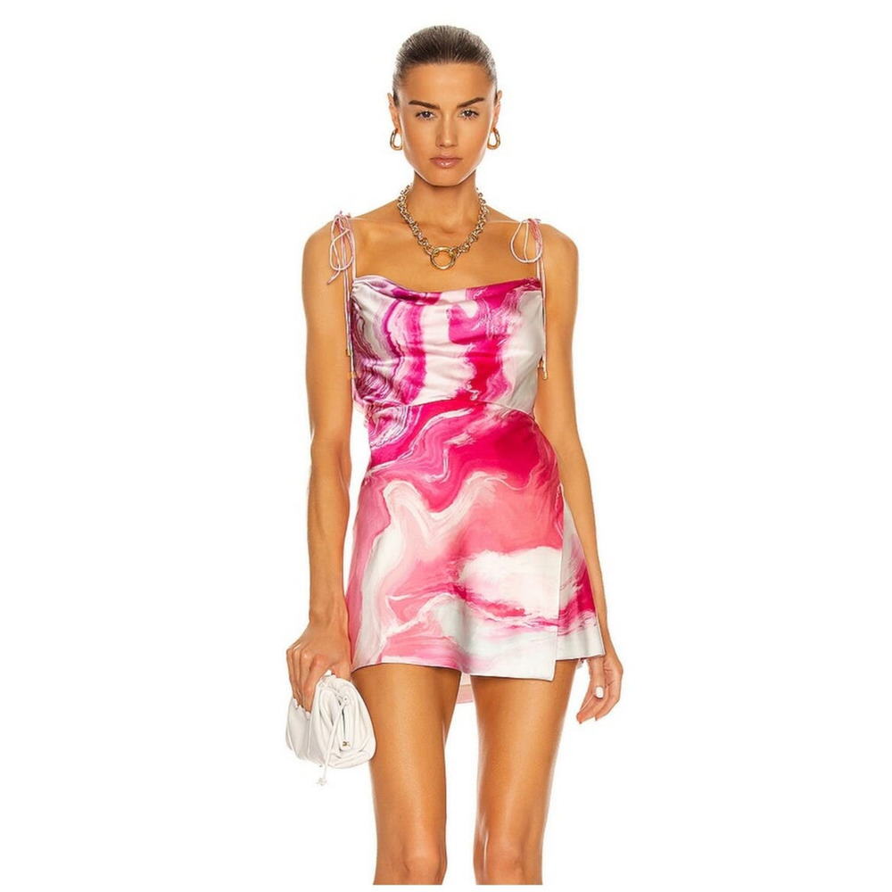 Retrofete Ariella Dress in Marble Pink Silk Size Large Mini Sleeveless NWT